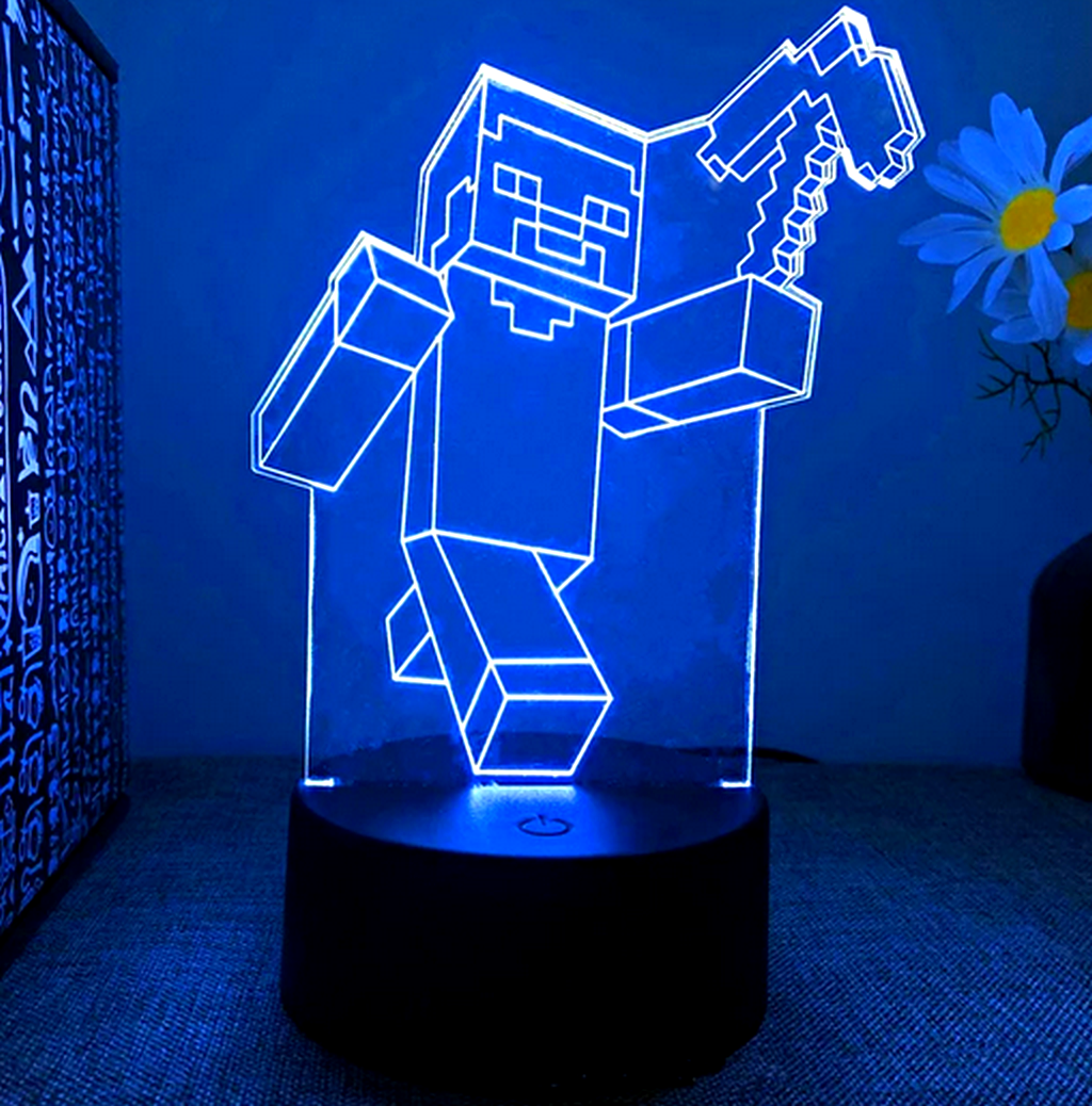 3D USB LED ÉJSZAKAI LÁMPA-MINECRAFT KARD 16 SZÍNVÁLTÓS TÁVIRÁNYÍTÓVAL