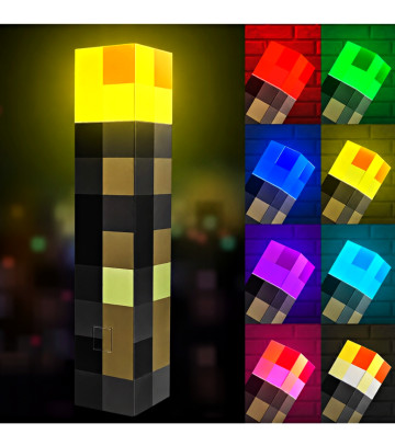 MINECRAFT FÁKLYA USB LÁMPA 7 SZÍNVÁLTÓS FALRA SZERELHETŐ