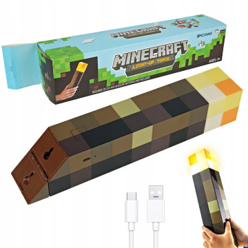 MINECRAFT FÁKLYA USB LÁMPA 7 SZÍNVÁLTÓS FALRA SZERELHETŐ